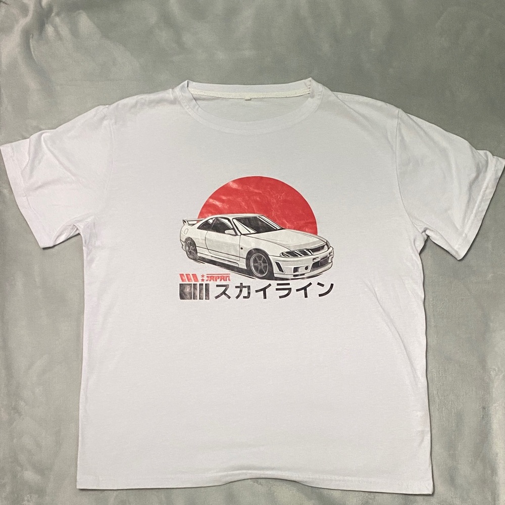 White T-Shirt with Car Graphic